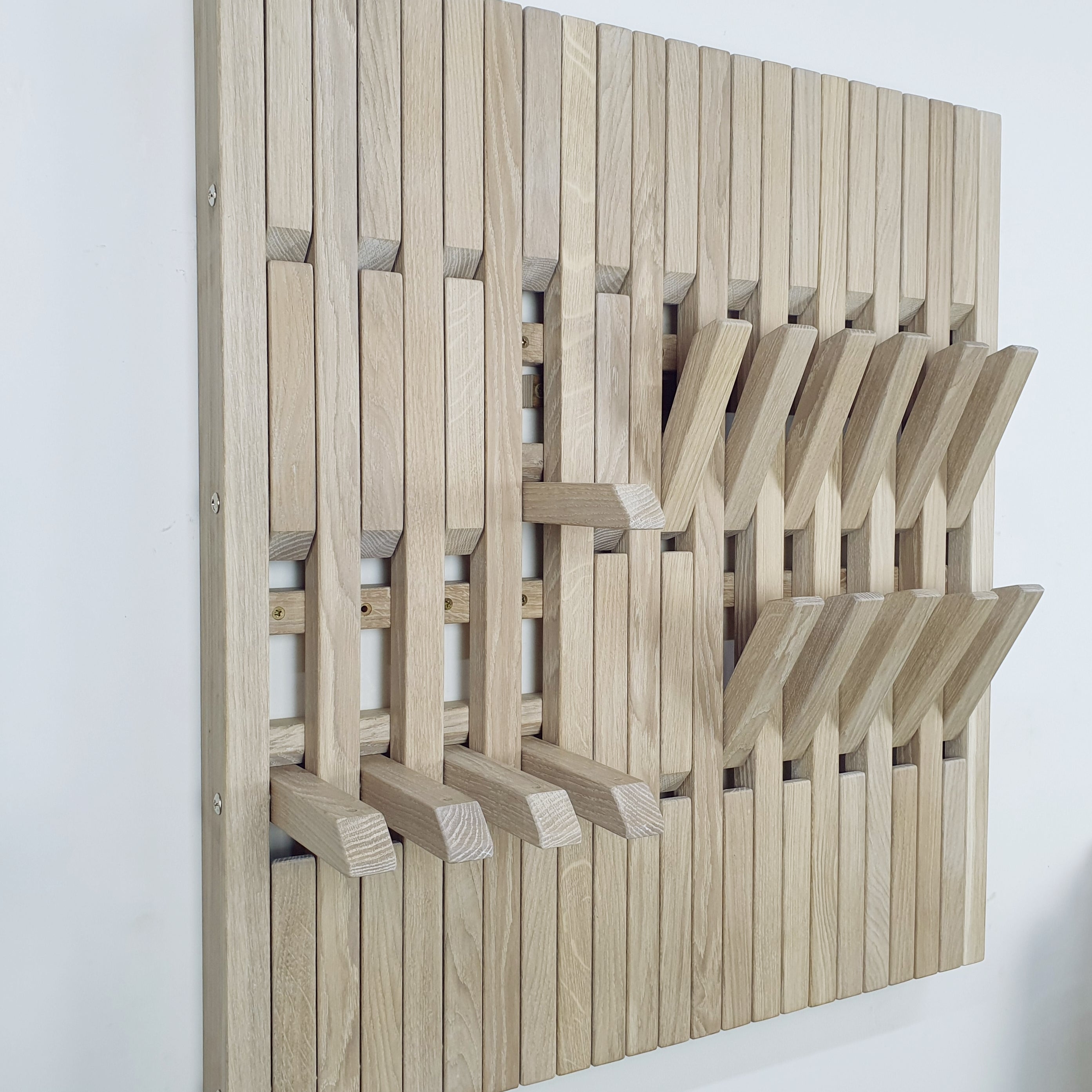 Wall coat rack. Natural oak. mini. covered with white oil wax